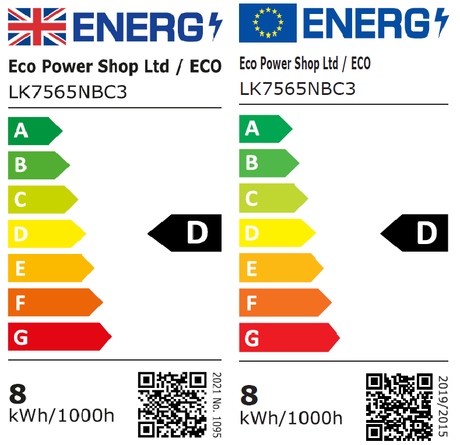 Energy efficiency labels for the D-rated ECO BC3 bulb LK7565NBC3