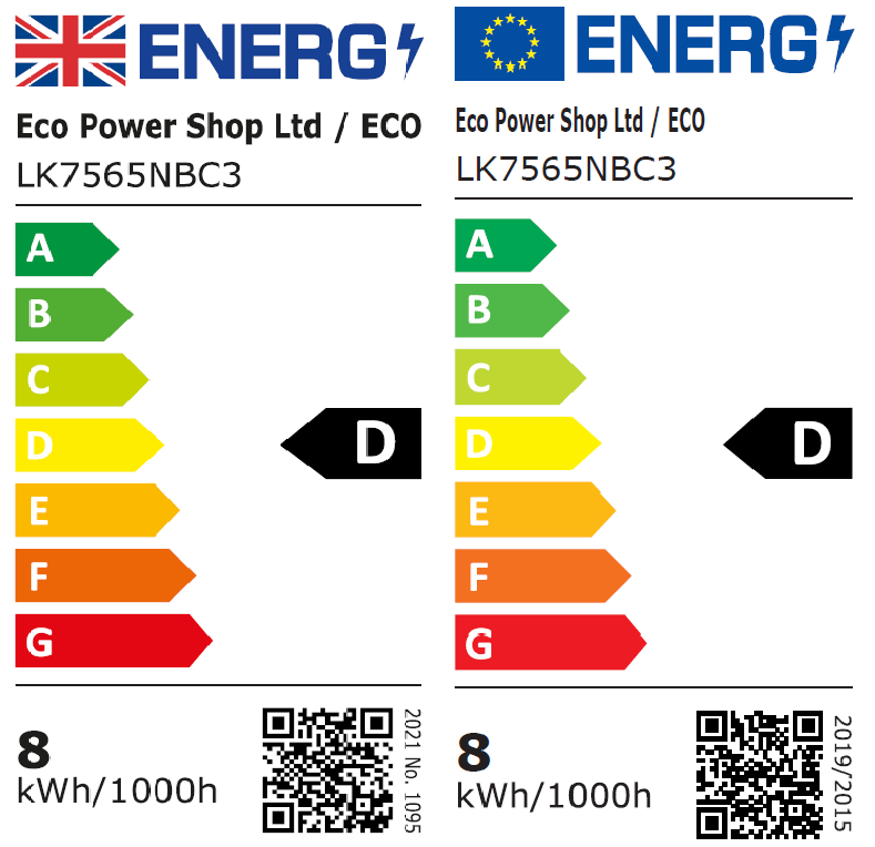 Energy efficiency labels for the D-rated ECO BC3 bulb LK7565NBC3