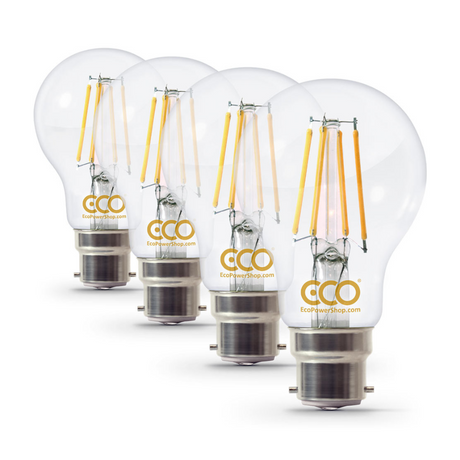 Four LED B22 light bulbs with ECO branding on a white background
