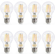 Set of eight ECO brand LED light bulbs on a white background