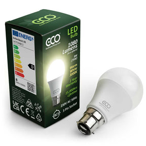 BC3 3-pin ECO warm white LED bulb and box