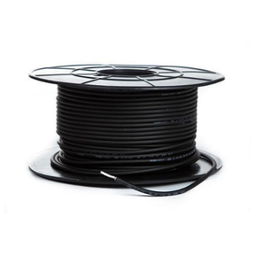 Spool of black solar cable on a white background
